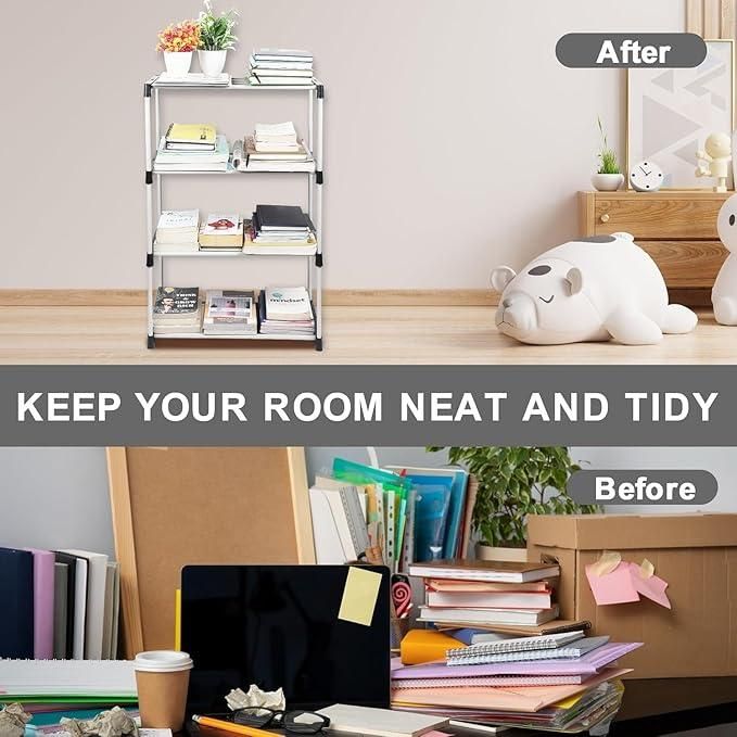 4 Layer Metal Shoes & Books Rack | Foldable DIY Storage Organizer Shelf