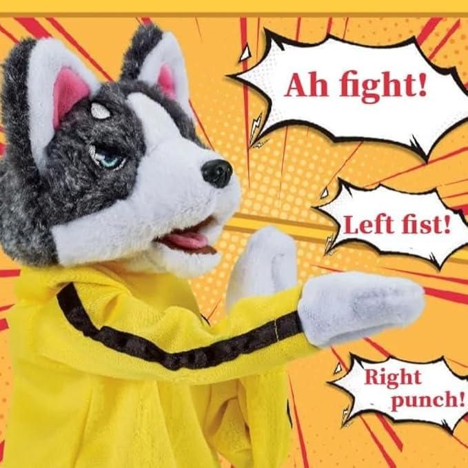 Kung Fu Dog Interactive Hand Puppet – Cute Boxing Husky Plush Toy for Kids