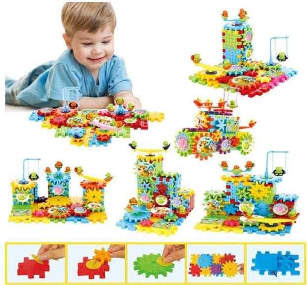 Battery Operated 81pcs Rotating Building Blocks with Gears | Motorized STEM Learning Toy for Kids