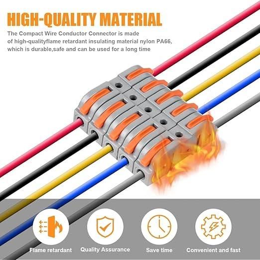 Lever Wire Cable Connectors Pack of 10 | Spring Loaded Electrical Inline Splicing Connectors