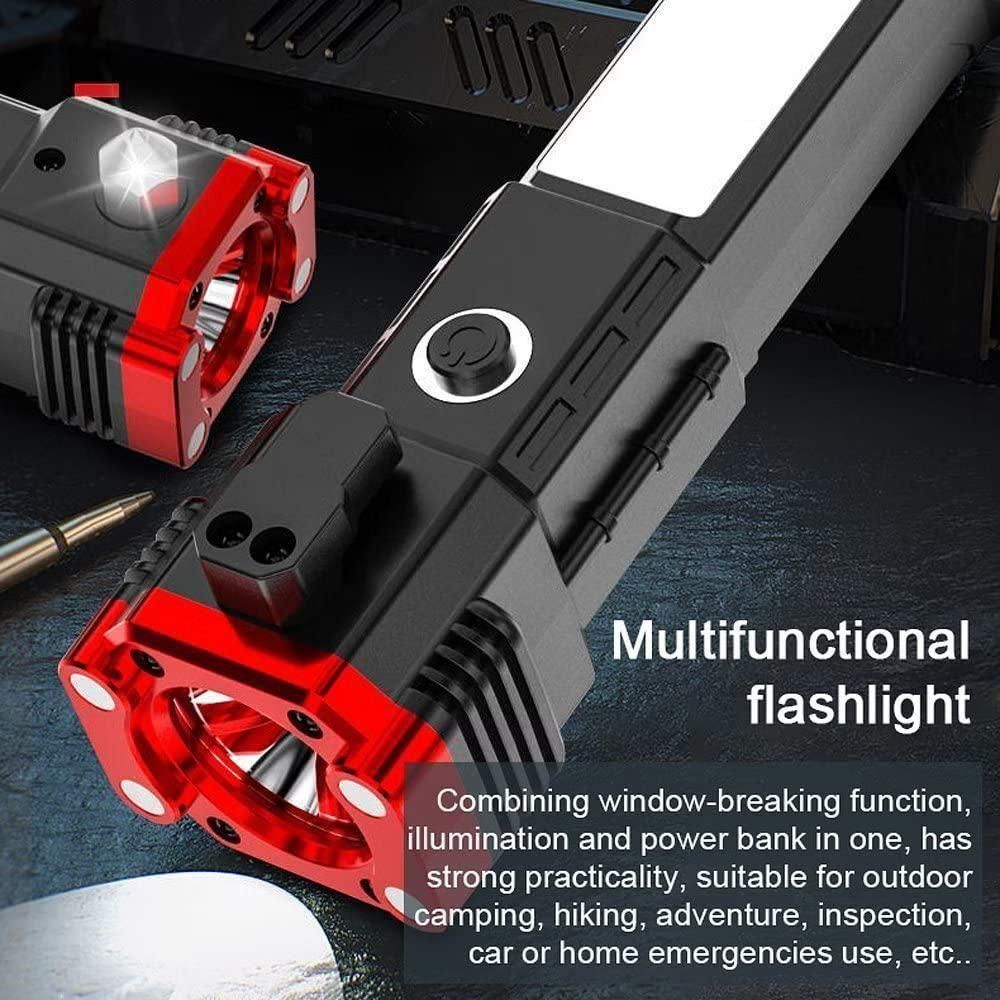 Portable Rechargeable LED Torch Flashlight with Power Bank & Emergency Safety Tools