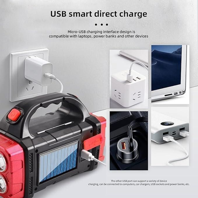 Solar Waterproof Rechargeable Flashlight with USB Charging – Multifunctional Emergency Torch