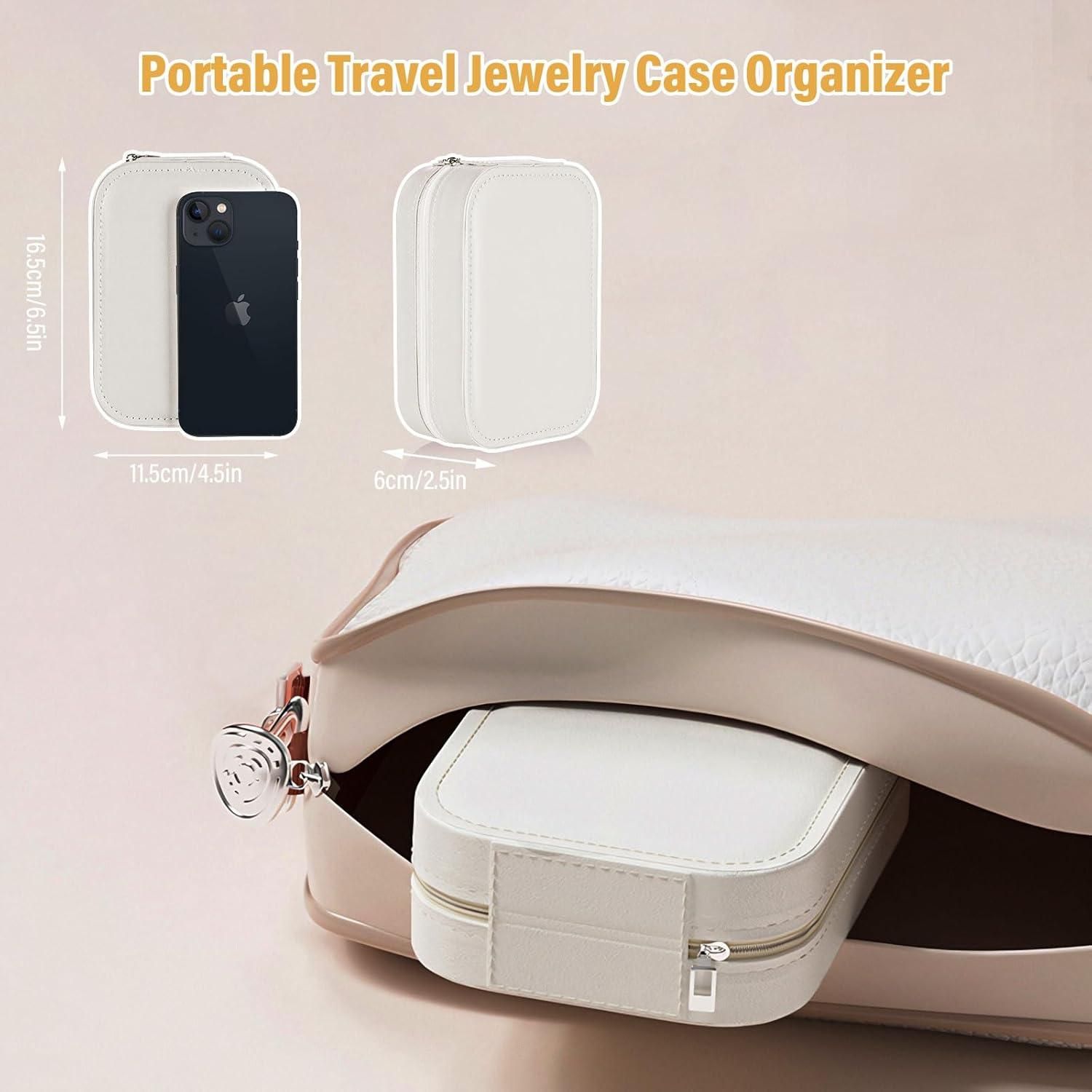 White Jewelry Box with LED Mirror | Leather Organizer for Rings, Necklace & Earrings