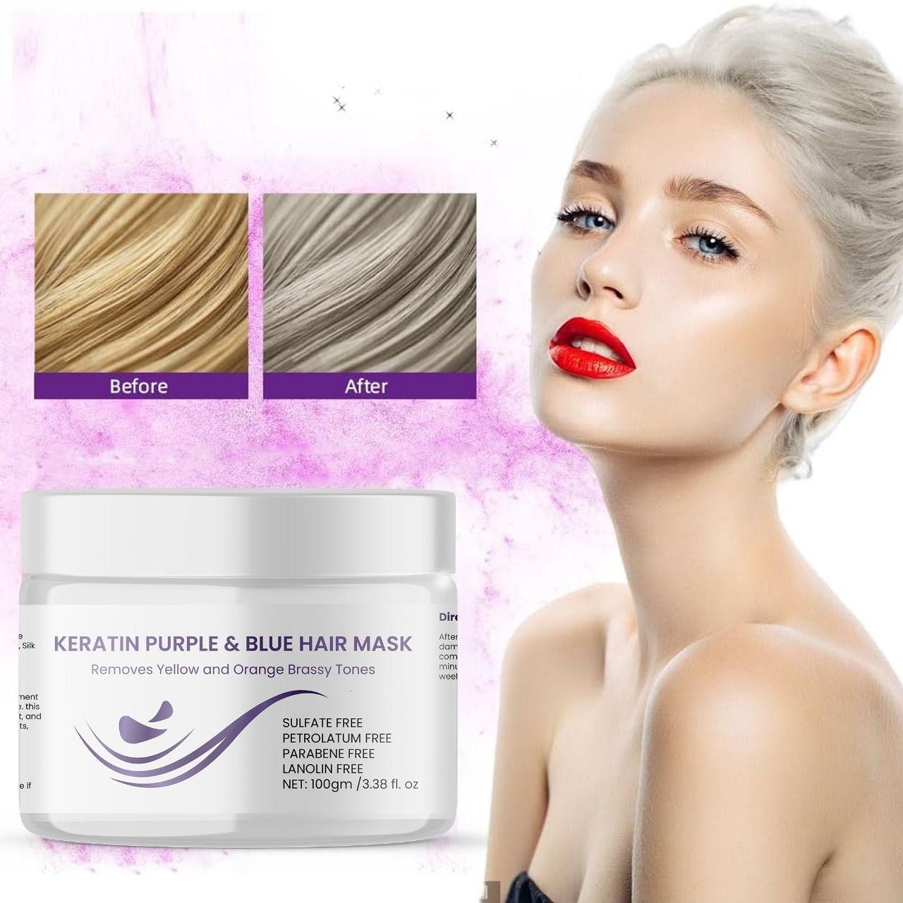 Keratin Purple & Blue Hair Mask 100g – Deep Repair, Anti-Brass Toning & Smooth Frizz-Free Hair Treatment