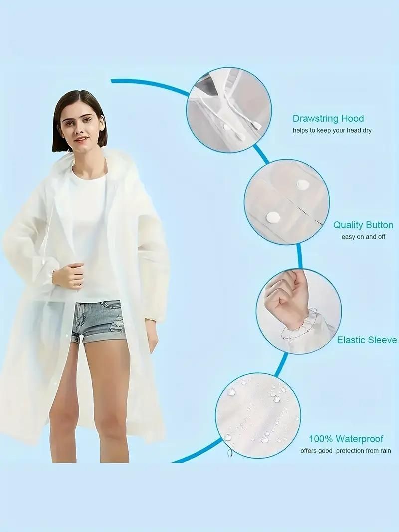 Unisex Hooded Button Raincoat for Adults | Reusable Thick EVA Waterproof Long Sleeve Rain Cape