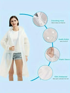 Unisex Hooded Button Raincoat for Adults | Reusable Thick EVA Waterproof Long Sleeve Rain Cape