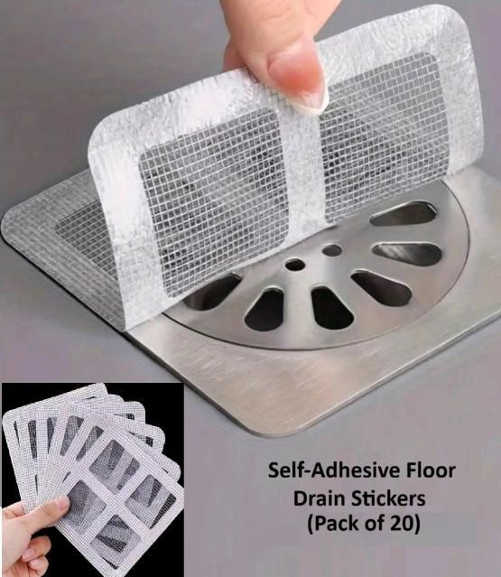 Self-Adhesive Floor Drain Stickers Pack of 20 | Anti-Clog Hair Catcher Cover