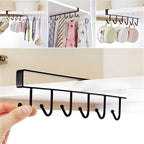 Under Cabinet Mug Cup & Wine Glass Storage Hooks – Metal Hanging Rack Holder for Kitchen & Closet (No Drilling, Black)