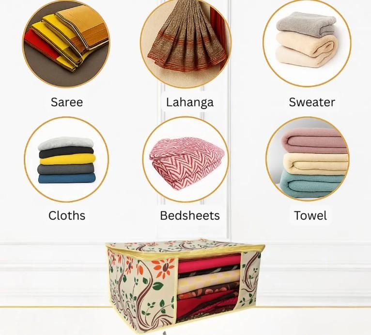 Flower Printed Saree Cover Pack of 3/6 | Non Woven PVC Zip Storage Bag