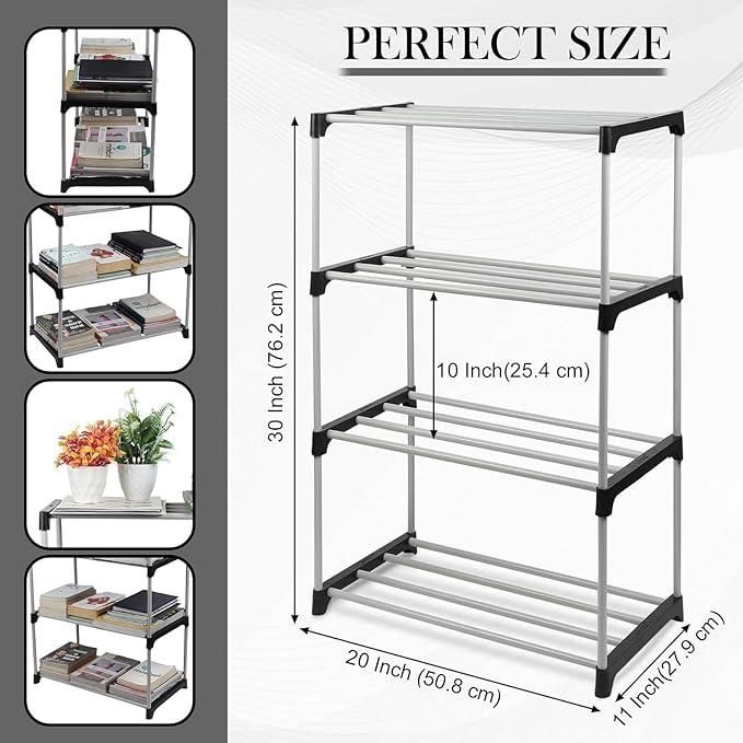 4 Layer Metal Shoes & Books Rack | Foldable DIY Storage Organizer Shelf