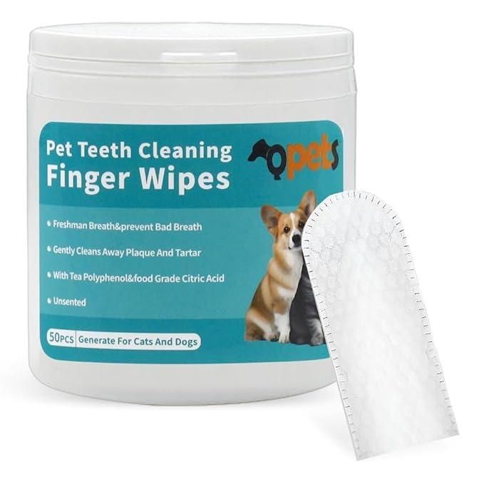 Disposable Dental Finger Wipes for Pets | Dog & Cat Teeth Cleaning Wipes (50 Count)