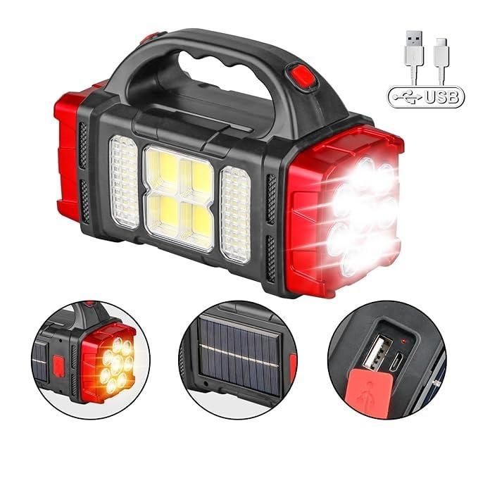 Solar Waterproof Rechargeable Flashlight with USB Charging – Multifunctional Emergency Torch