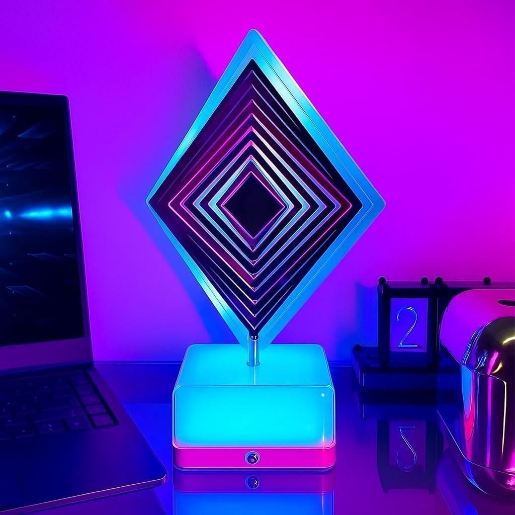 3D 360 Rotating Square Night Light with Remote | Decorative LED Lamp