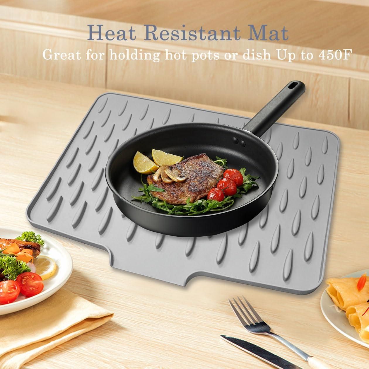 Silicone Dish Drying Mat for Kitchen | Anti-Slip Quick Drain Countertop Mat