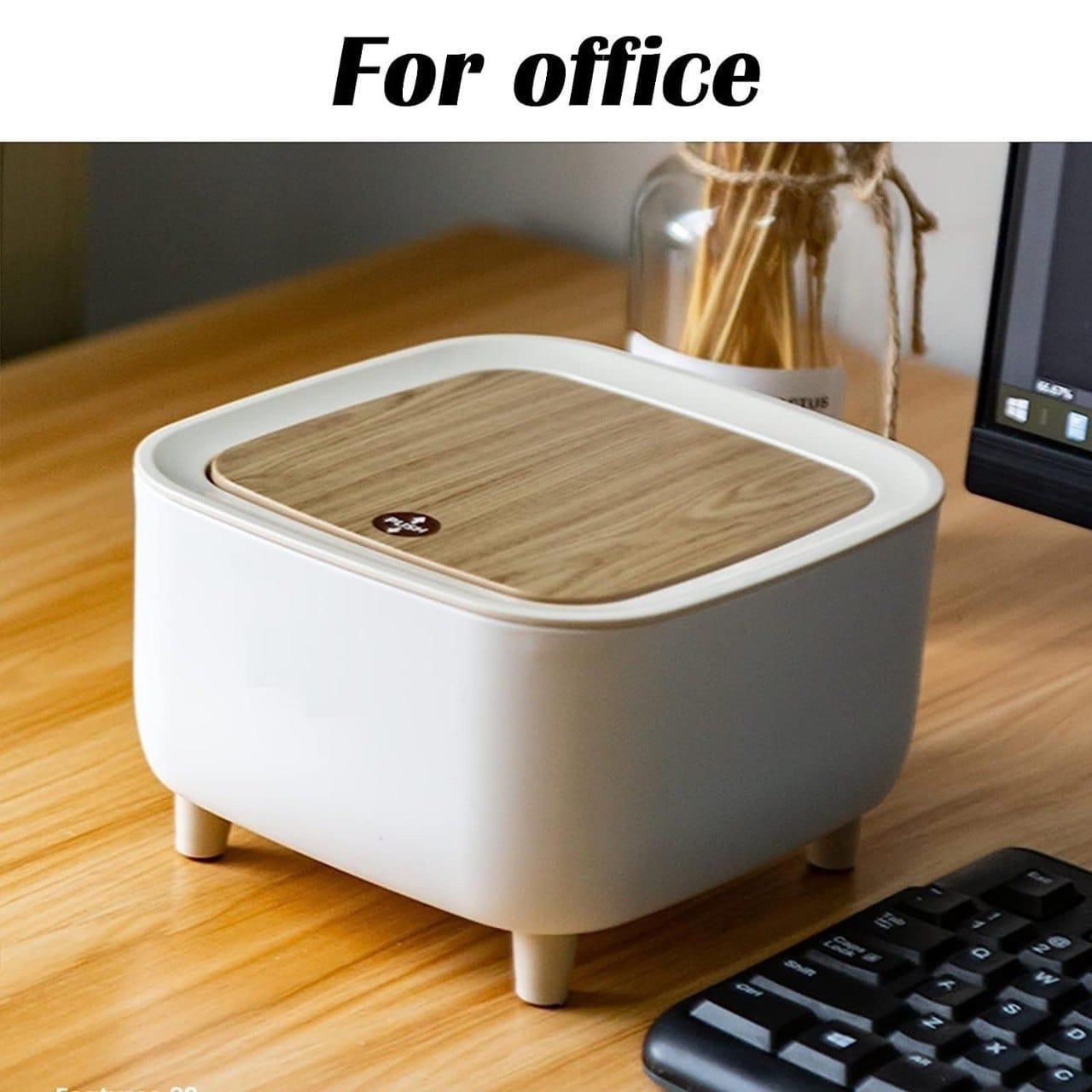 Classy Desktop Push Button Trash Bin | Mini Tabletop Dustbin with Lid