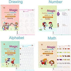 Sank Magic Practice Copybook Set – 4 Books with Magic Pen, Grip & 10 Refills for Kids Handwriting Improvement