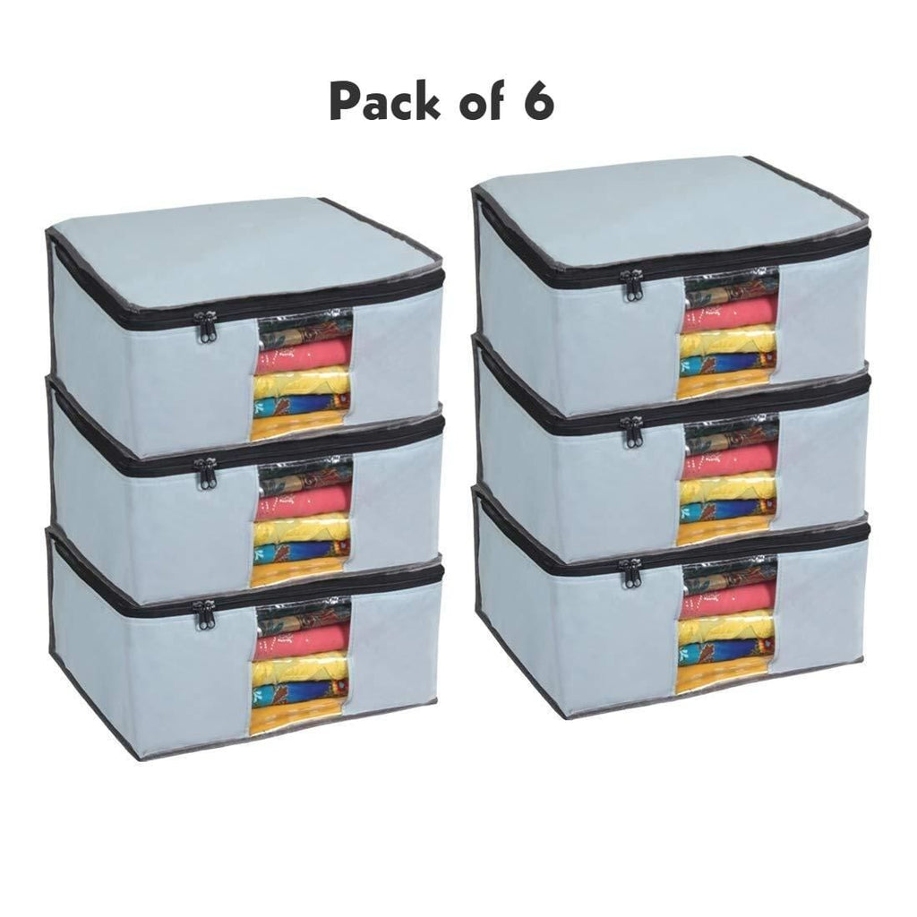 Saree Cover Pack of 6 – Non Woven Wardrobe Storage Bags with Zip & Window