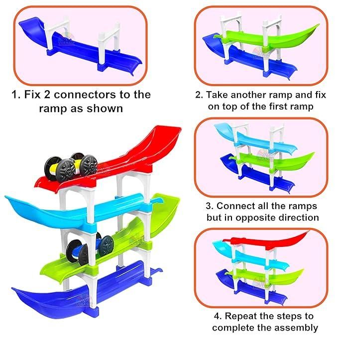 Ramp Racer Multi Level Racing Car Toy Set – 4 Level Track with 4 Mini Cars for Kids