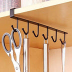 Under Cabinet Mug Cup & Wine Glass Storage Hooks – Metal Hanging Rack Holder for Kitchen & Closet (No Drilling, Black)