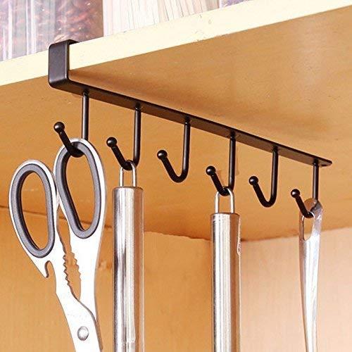 Under Cabinet Mug Cup & Wine Glass Storage Hooks – Metal Hanging Rack Holder for Kitchen & Closet (No Drilling, Black)