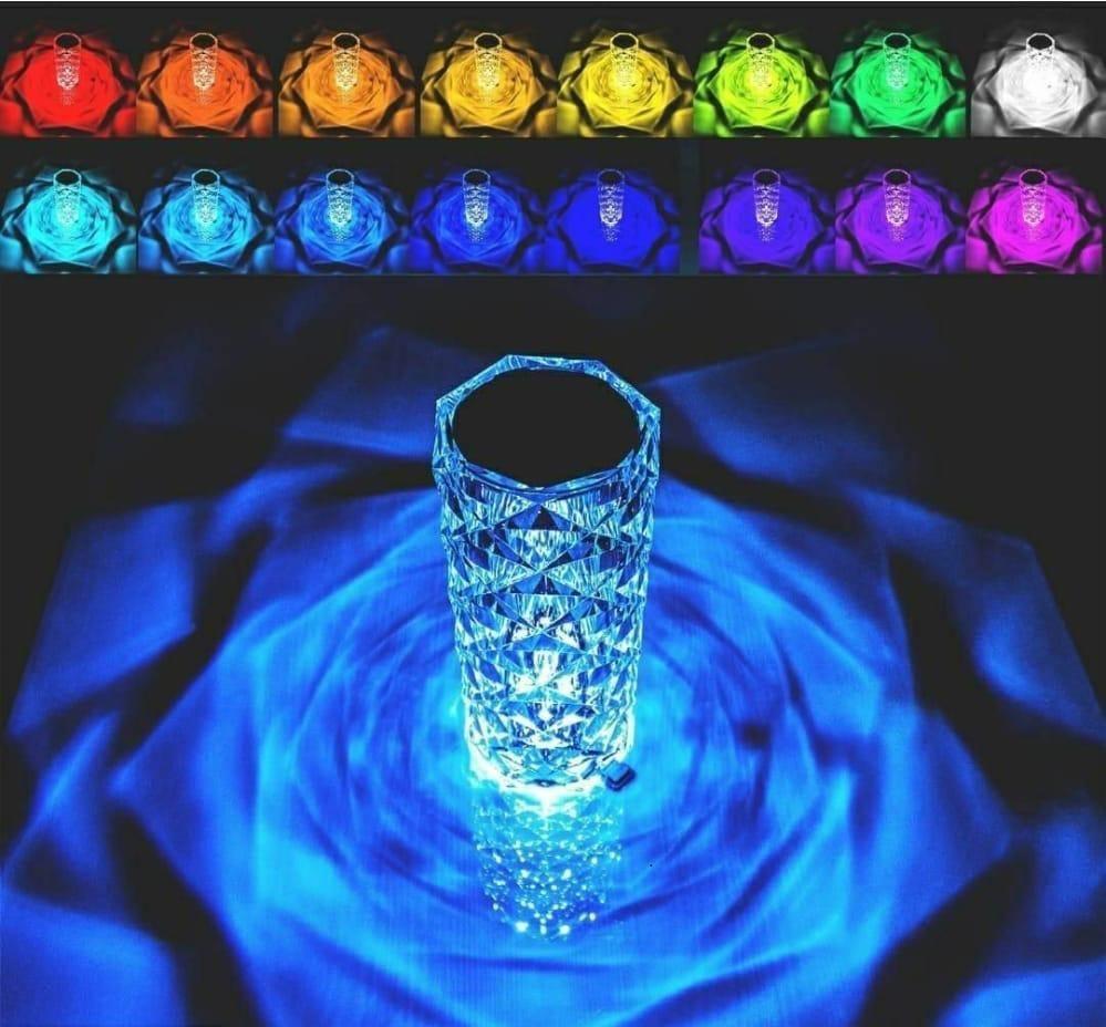 Crystal Table Lamp 16 Color Changing RGB Rose Diamond Light | Decorative LED Night Lamp for Bedroom & Living Room