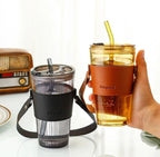 Glass Tumbler with Glass Straw & Lid | Reusable Drinking Cup