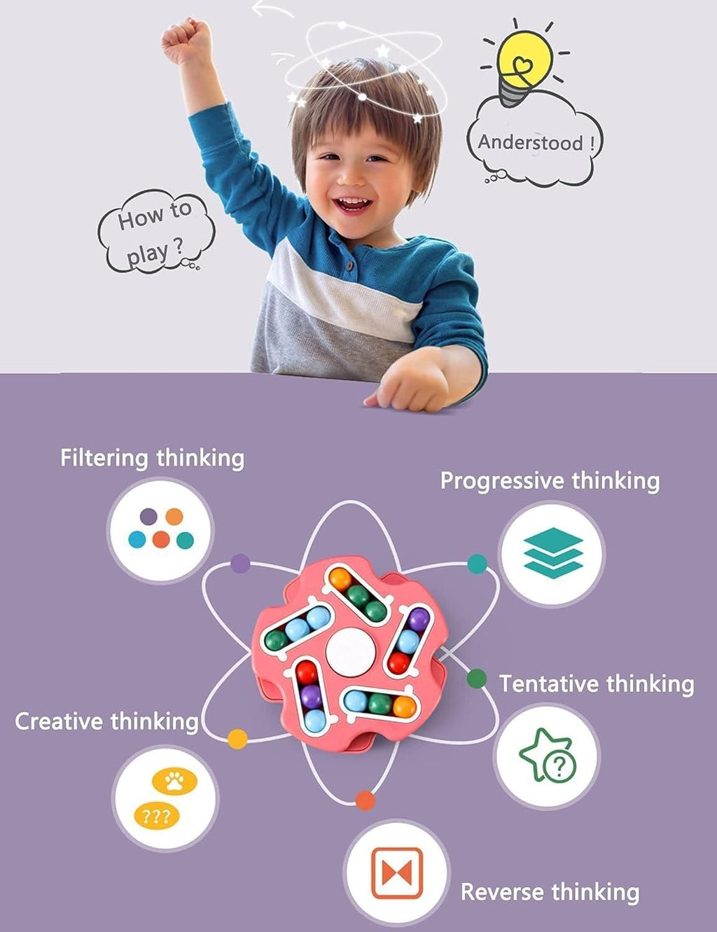 Magic Bean Cube Spinner Fidget Toy – Rotating Sensory Stress Relief Toy for Kids & Adults