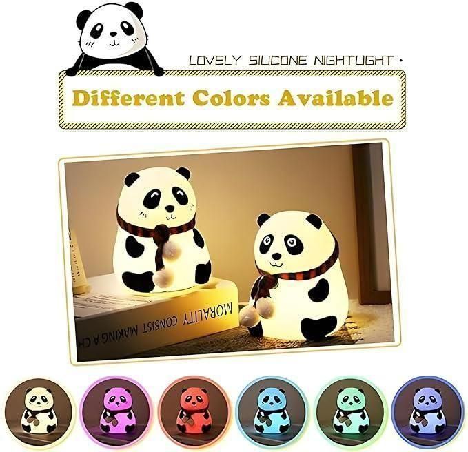 Cute Panda Night Light Lamp for Kids | 7 Color Touch Silicone LED Nursery Bedside Lamp