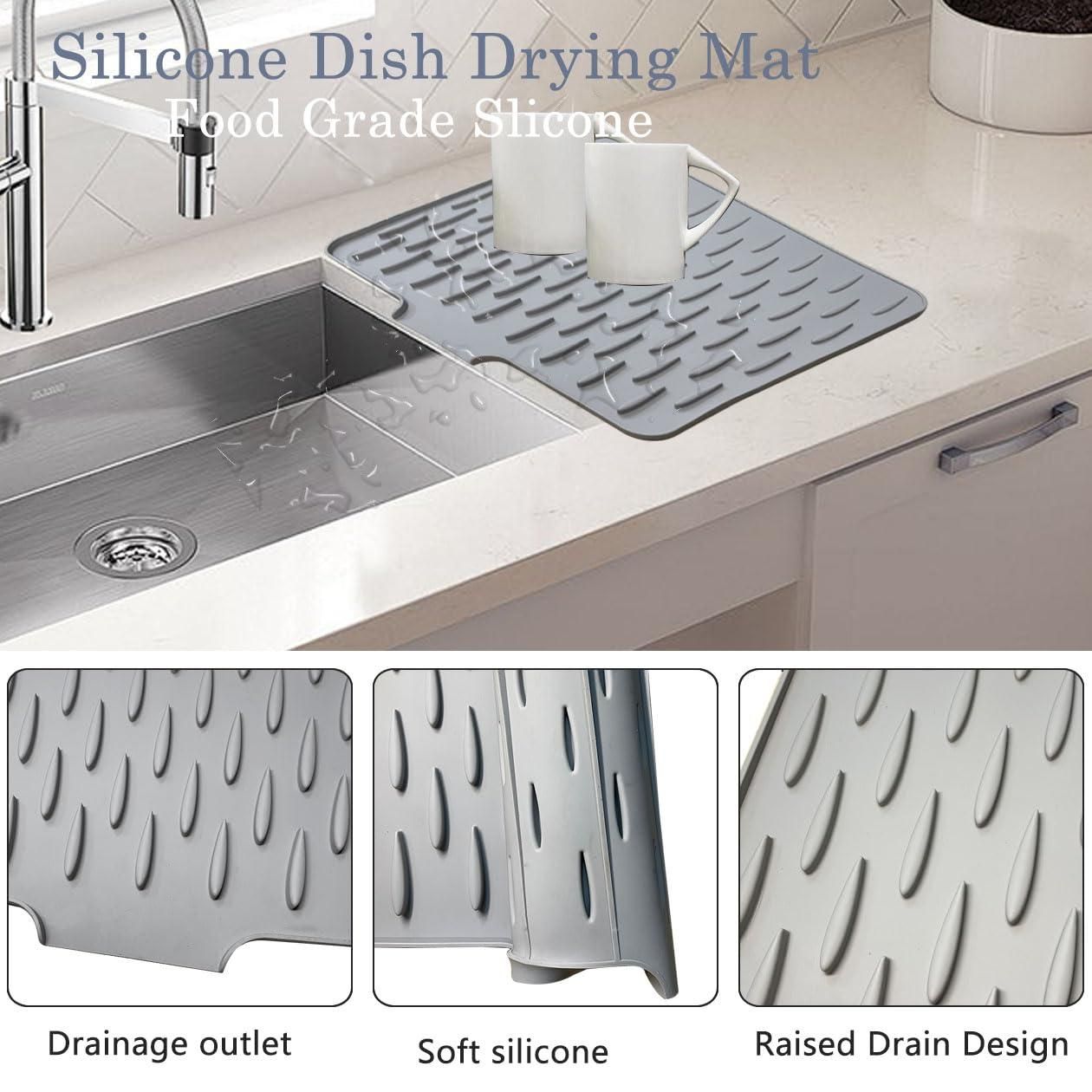 Silicone Dish Drying Mat for Kitchen | Anti-Slip Quick Drain Countertop Mat