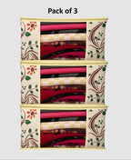 Flower Printed Saree Cover Pack of 3/6 | Non Woven PVC Zip Storage Bag