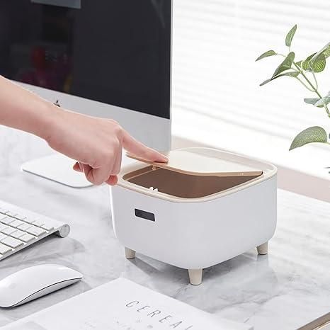 Classy Desktop Push Button Trash Bin | Mini Tabletop Dustbin with Lid