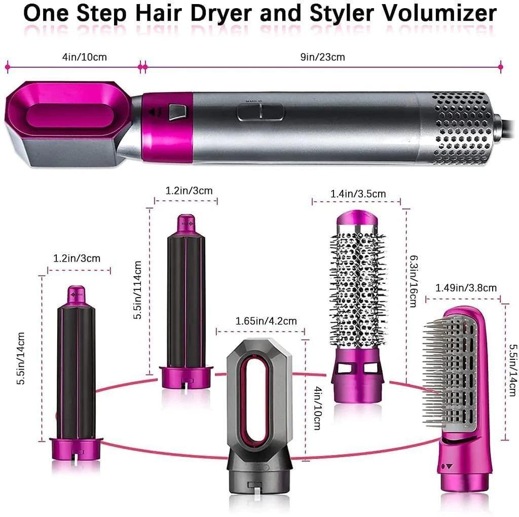 5-in-1 Multifunctional Hair Dryer Styling Tool – Negative Ion Hot Air Brush & Automatic Suction Curler for Women (Grey)