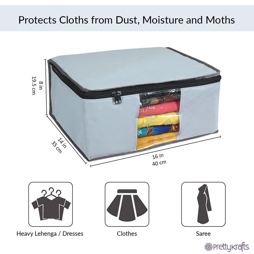 Saree Cover Pack of 6 – Non Woven Wardrobe Storage Bags with Zip & Window