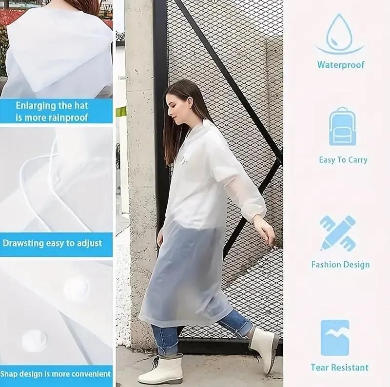 Unisex Hooded Button Raincoat for Adults | Reusable Thick EVA Waterproof Long Sleeve Rain Cape