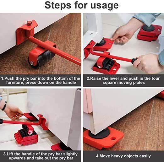 Furniture Lifter Mover Tool Set with Wheel Pads | Heavy Duty Shifting Tool