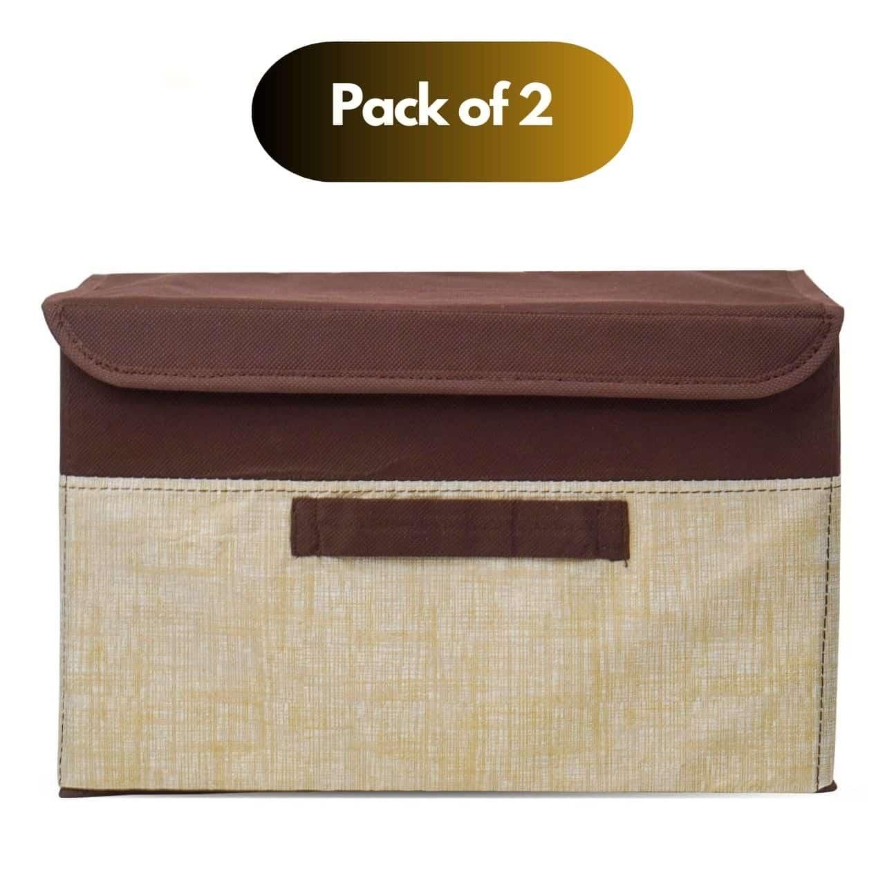 Multipurpose Storage Box with Lid (Pack of 2) | Non-Woven Fabric Dustproof Organizer for Clothes, Books & Toys