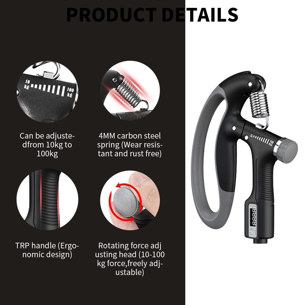 Adjustable Counting Hand Grip Strengthener | Finger & Forearm Exercise Trainer