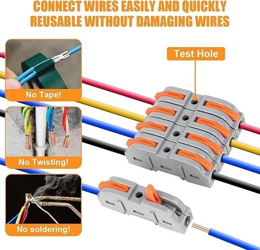 Lever Wire Cable Connectors Pack of 10 | Spring Loaded Electrical Inline Splicing Connectors