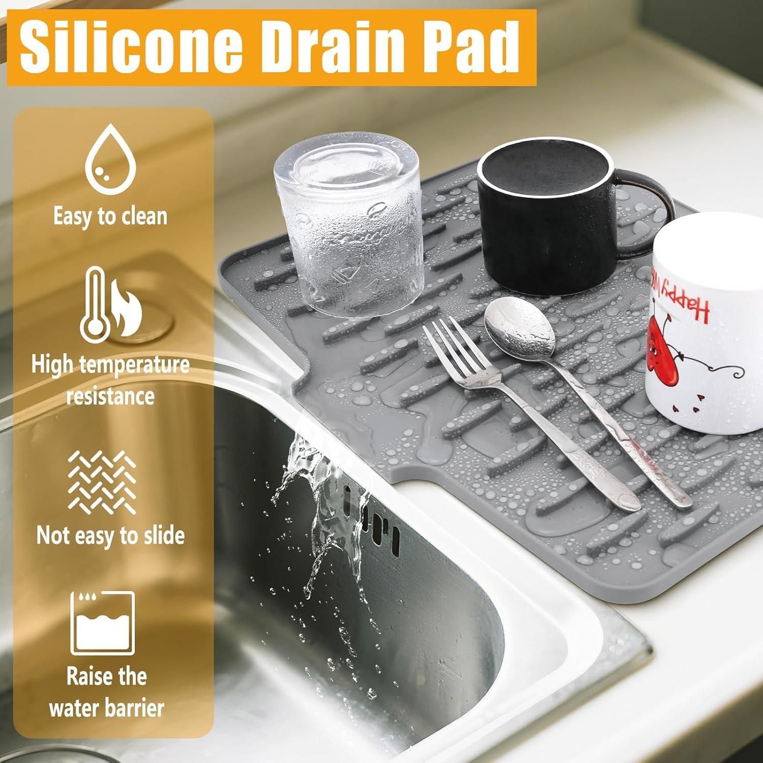 Silicone Dish Drying Mat for Kitchen | Anti-Slip Quick Drain Countertop Mat