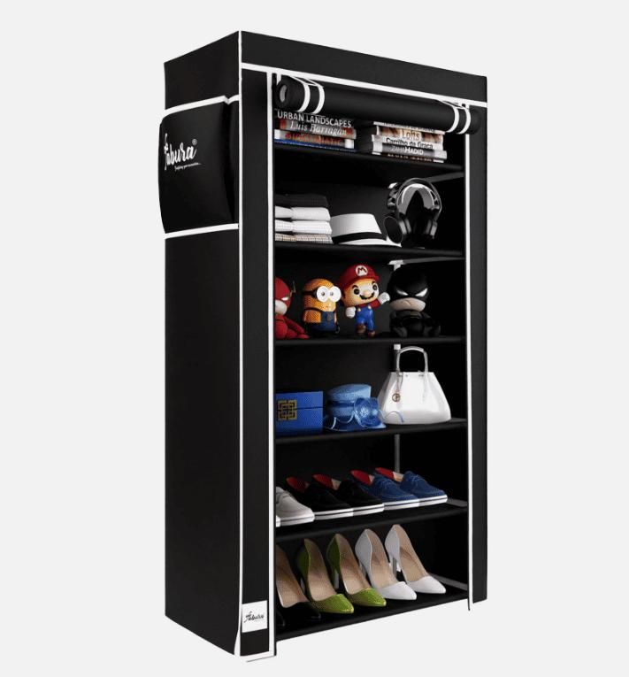 6 Rack Collapsible Wardrobe Cabinet & Shoe Rack | Foldable Storage Organizer with Dust Protection for Home & Dorm
