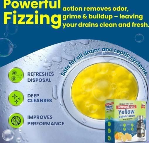 LemonBlast Yellow Bubble Tablets (24pc) | Deep Cleaning Effervescent Grease Remover Tablets