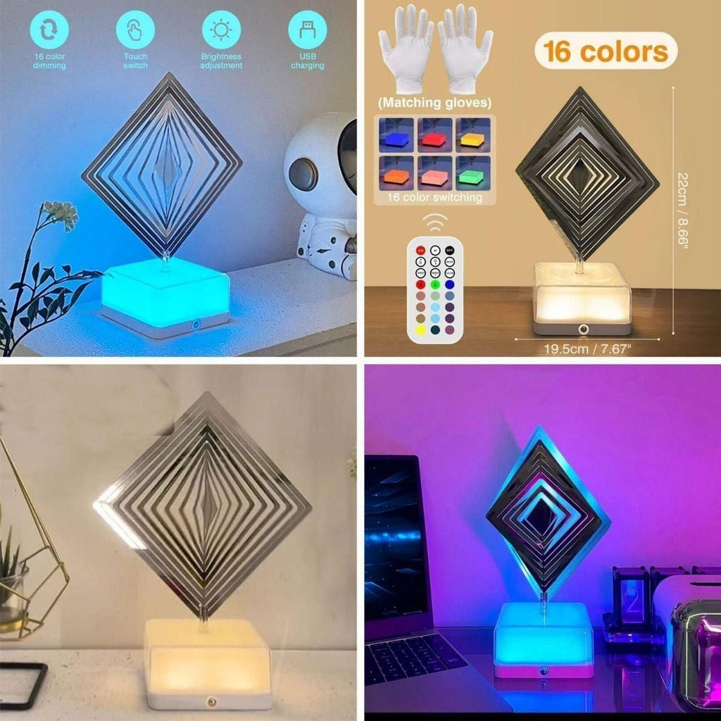 3D 360 Rotating Square Night Light with Remote | Decorative LED Lamp