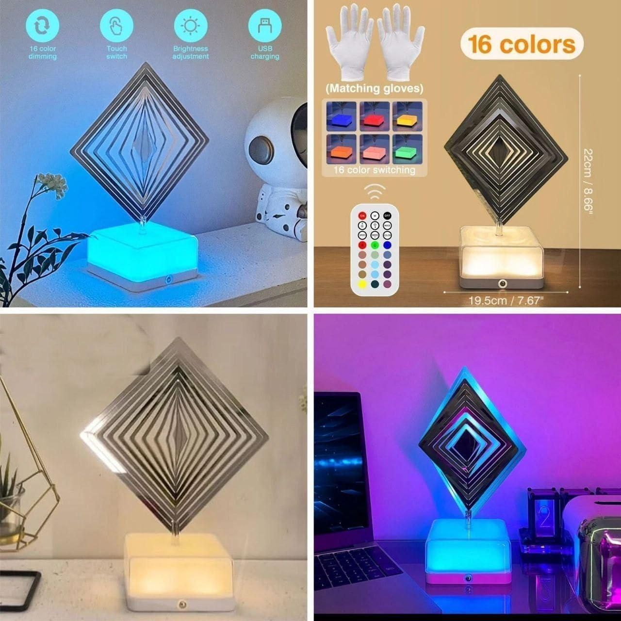 3D 360 Rotating Square Night Light with Remote | Decorative LED Lamp
