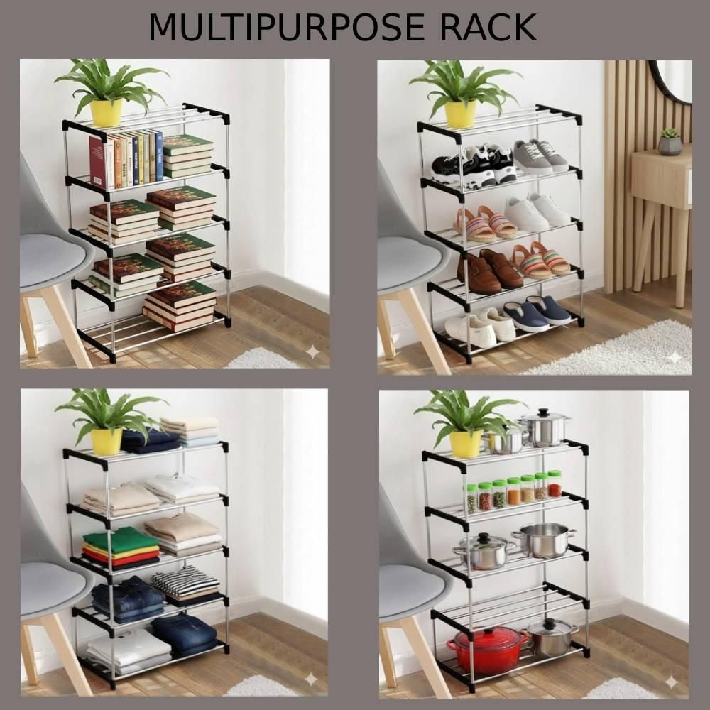 4 Layer Metal Shoes & Books Rack | Foldable DIY Storage Organizer Shelf