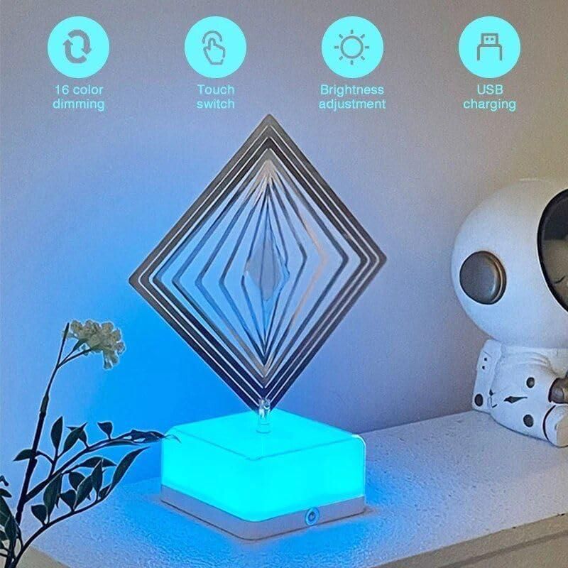 3D 360 Rotating Square Night Light with Remote | Decorative LED Lamp