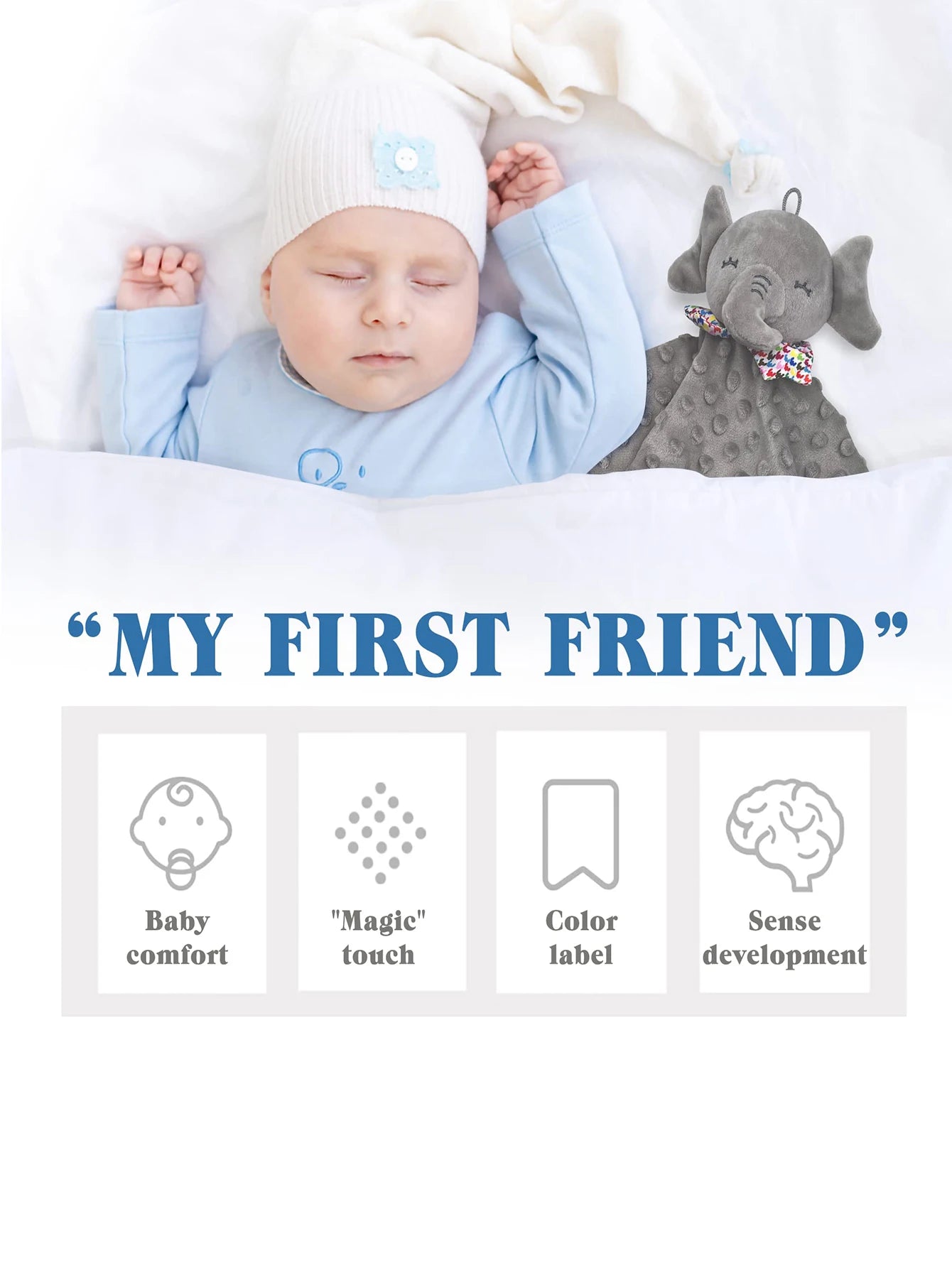 Elephant Baby Comforter Blanket Soft Plush Security Blanket with Rattle Toy for Newborns and Toddlers