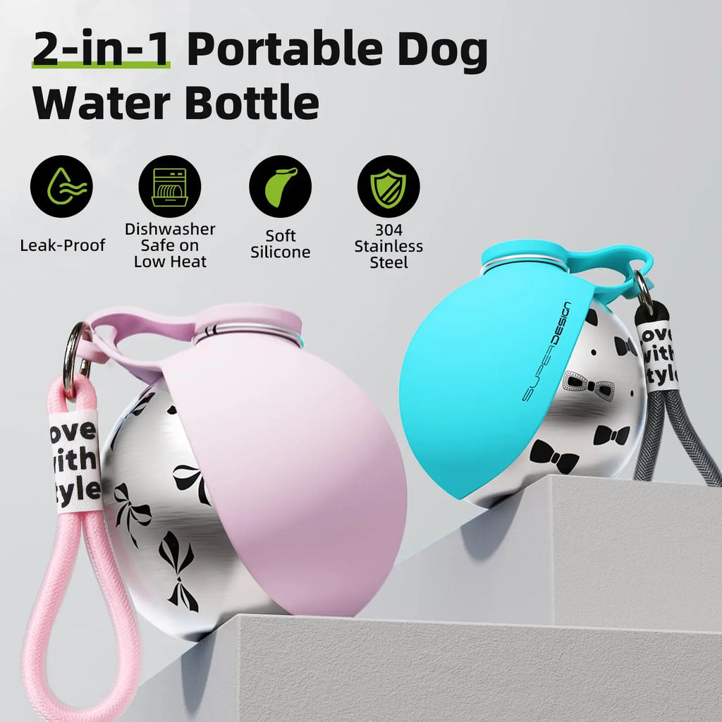2-in-1 Portable Dog Water Bottle – Leak-Proof Stainless Steel Travel Bottle for Small Dogs