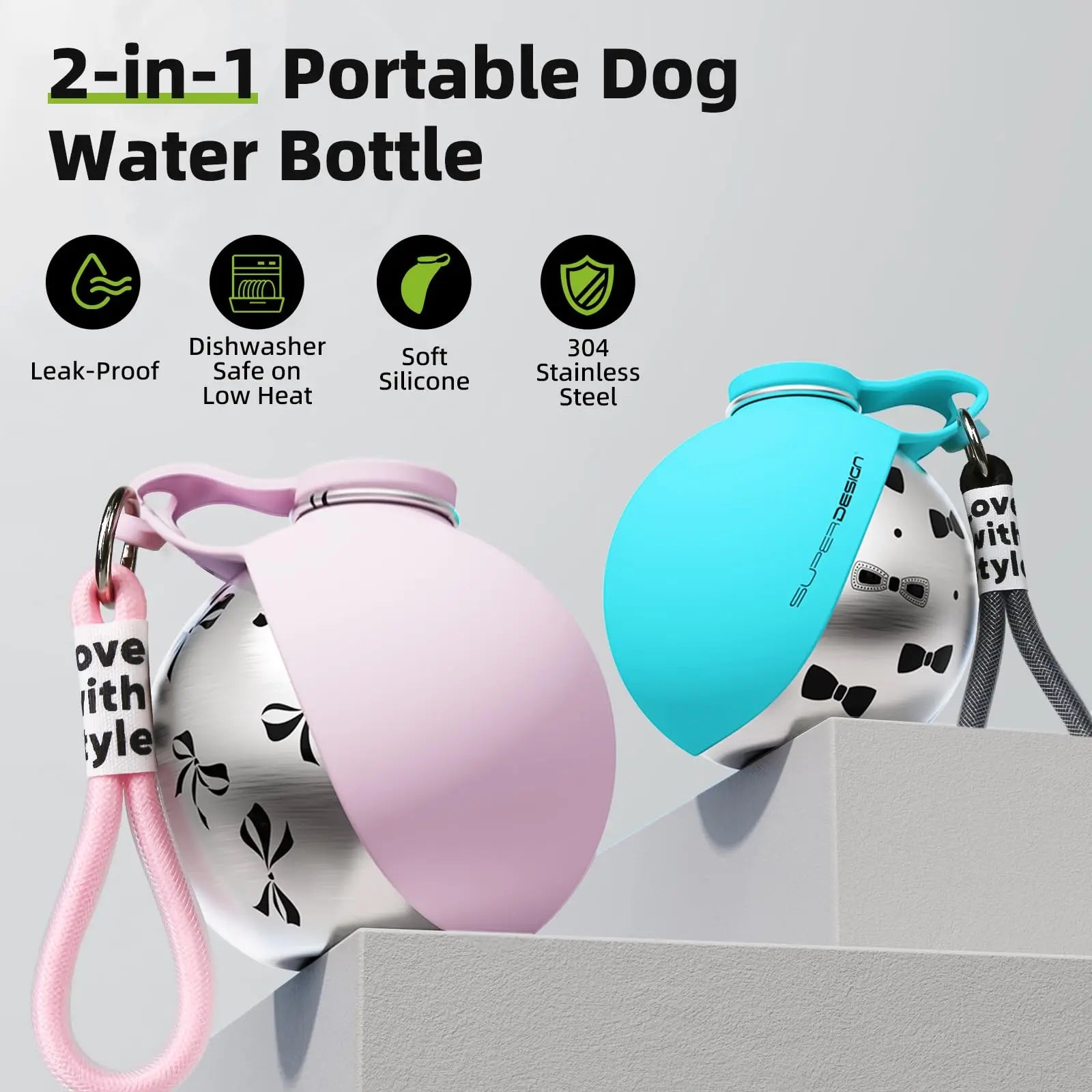 2-in-1 Portable Dog Water Bottle – Leak-Proof Stainless Steel Travel Bottle for Small Dogs