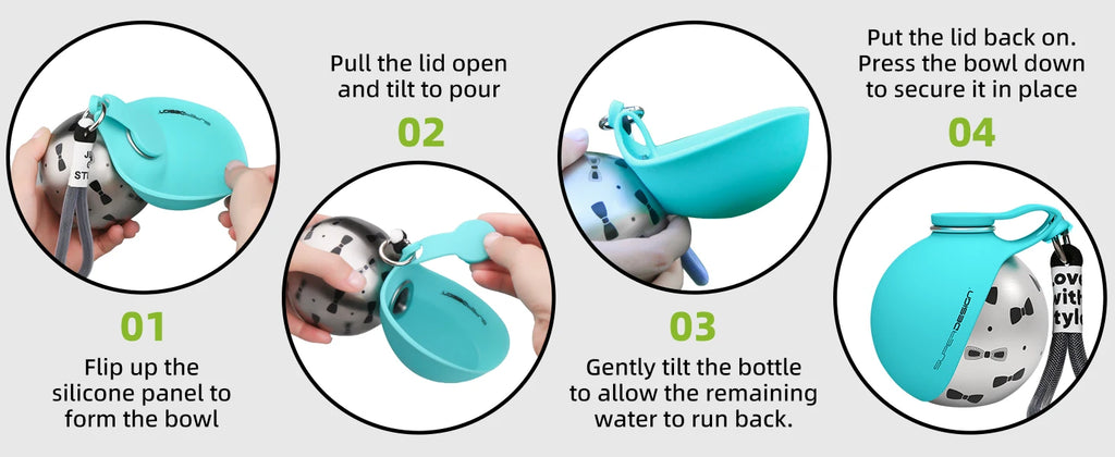 2-in-1 Portable Dog Water Bottle – Leak-Proof Stainless Steel Travel Bottle for Small Dogs
