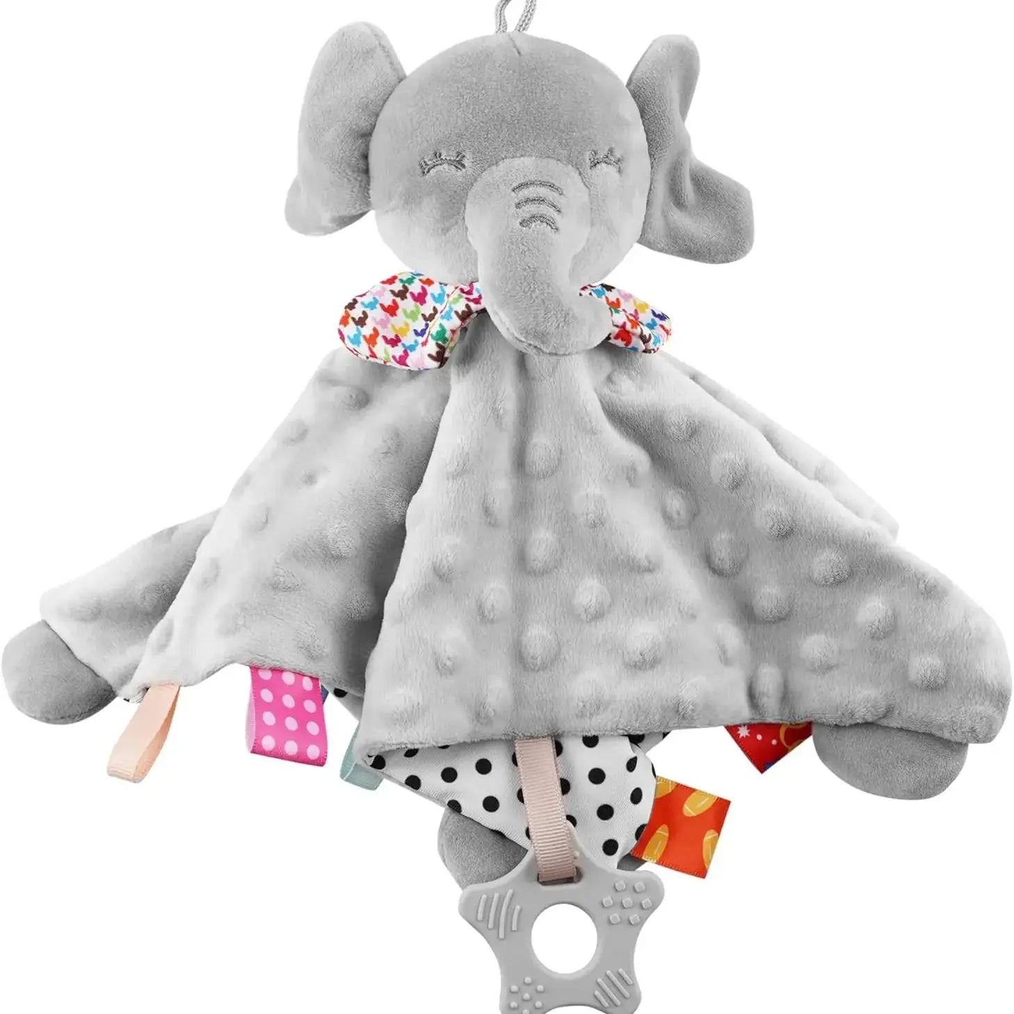 Elephant Baby Comforter Blanket Soft Plush Security Blanket with Rattle Toy for Newborns and Toddlers
